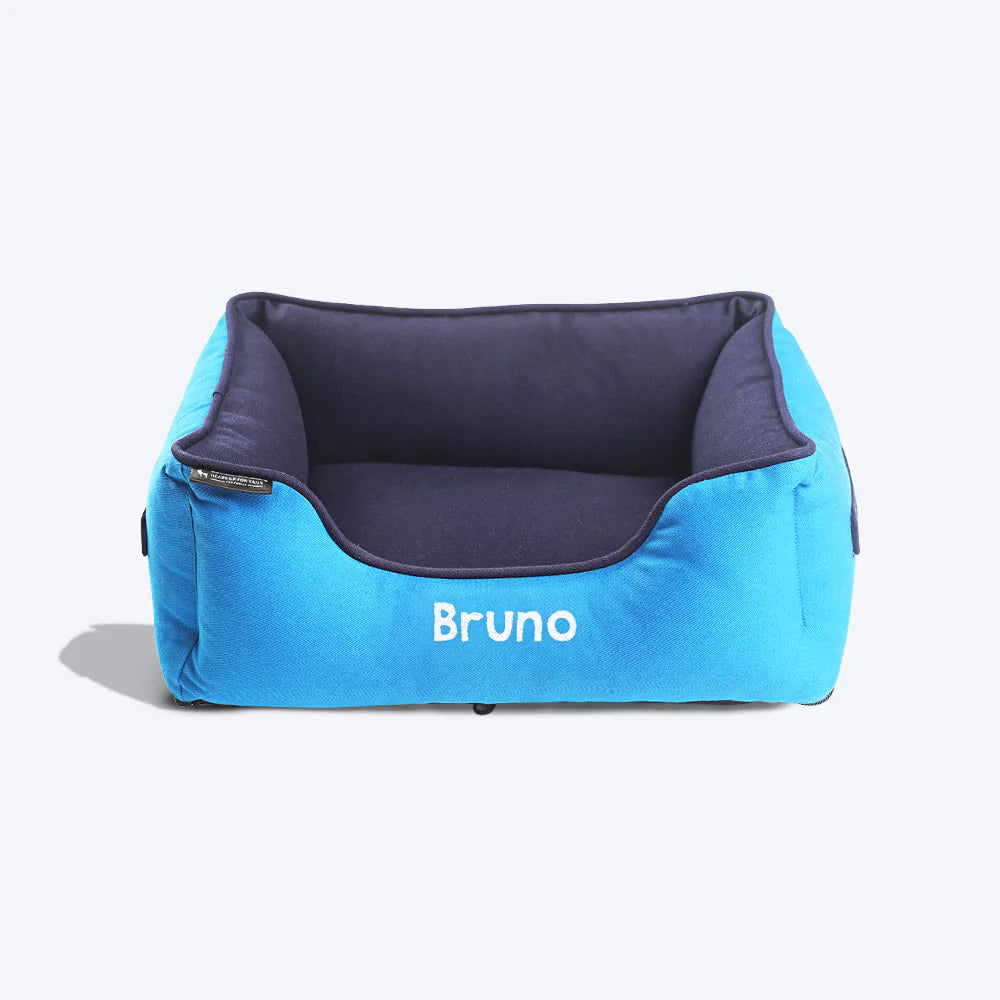 HUFT Personalised Lounger Dog Bed (Free Bone Cushion) - Imperial Blue With Navy_02