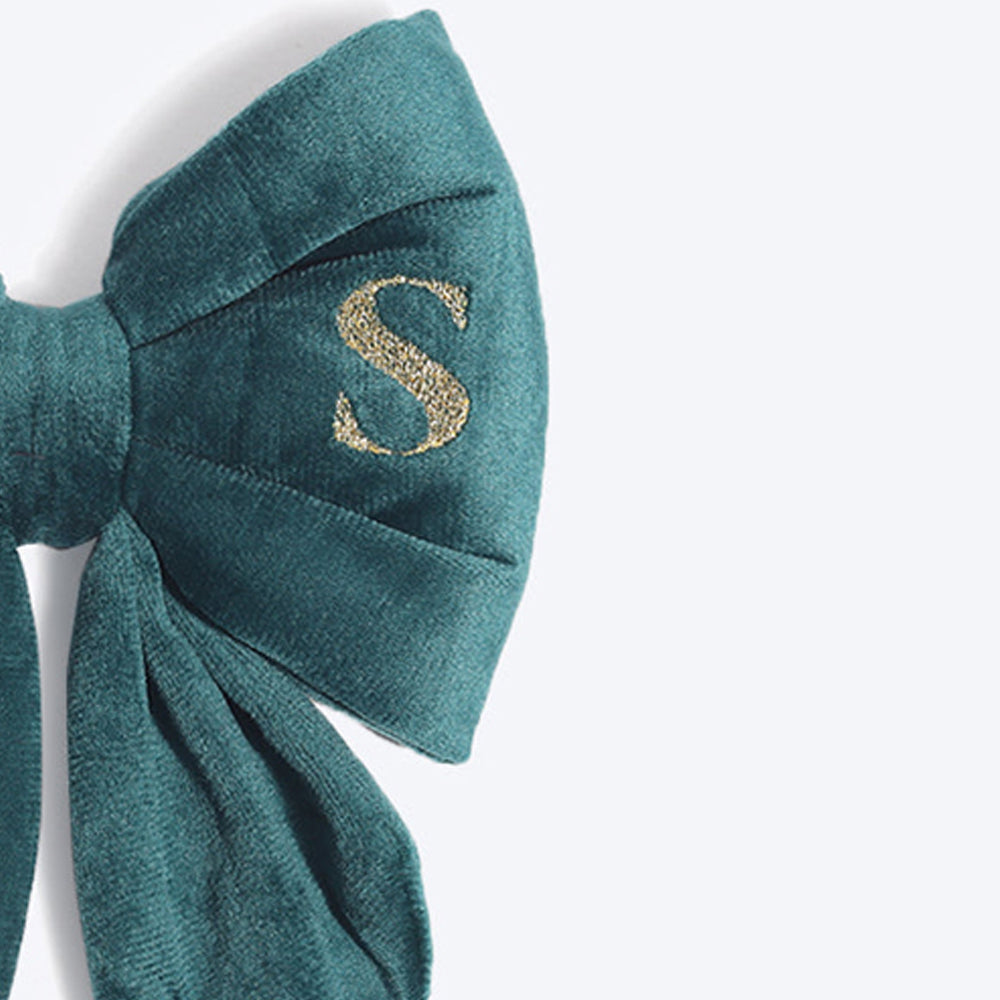 HUFT Personalised Luxe Velvet Dog Bow Tie - Peacock Blue - Heads Up For Tails