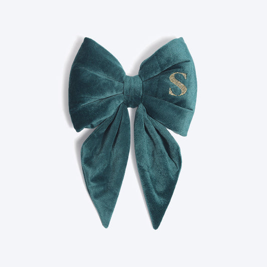 HUFT Personalised Luxe Velvet Dog Bow Tie - Peacock Blue - Heads Up For Tails