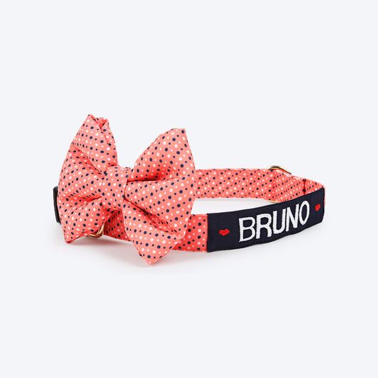 HUFT Personalised Small Polka Dots Fabric Collar For Dogs With Free Bow Tie For Dogs - Heads Up For Tails