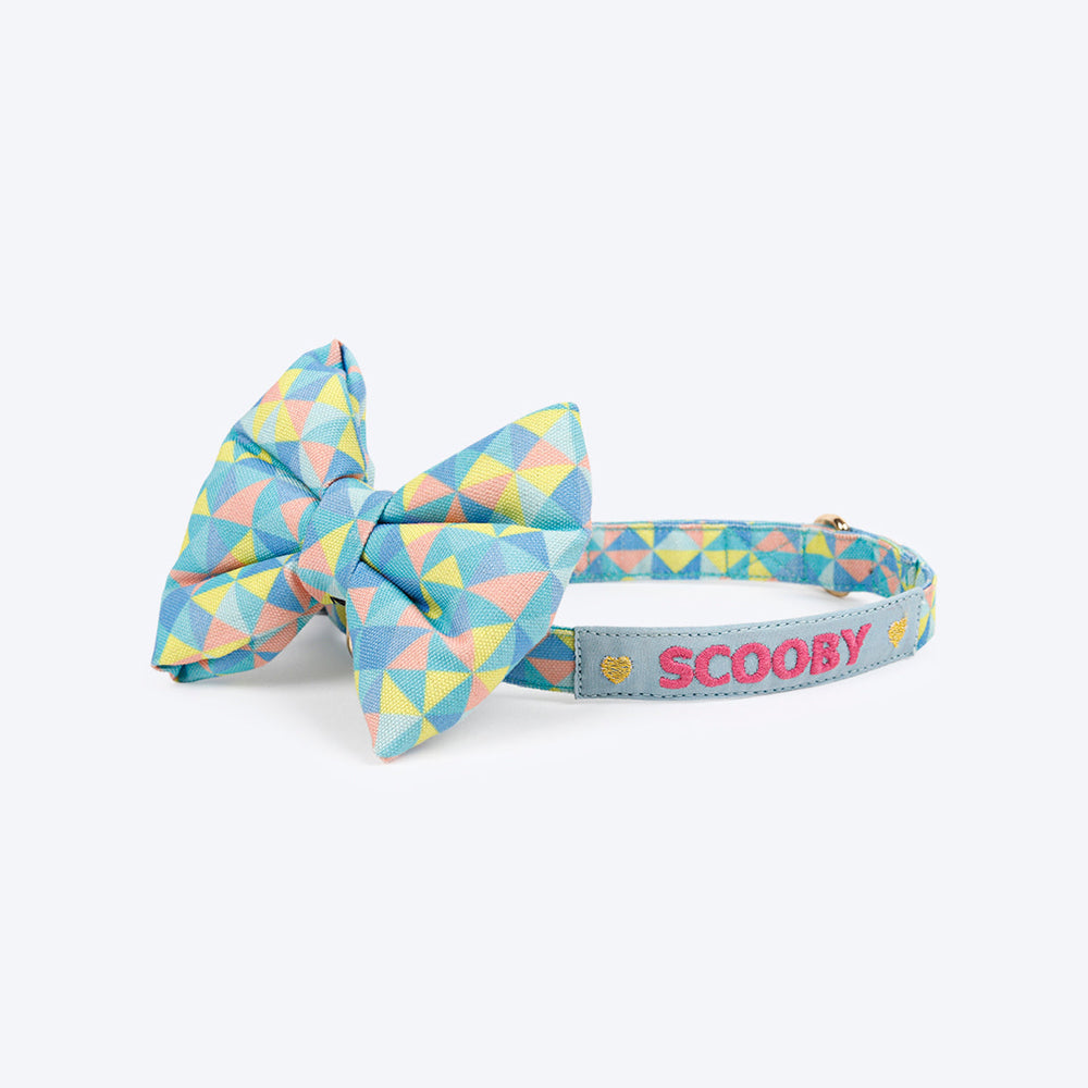 HUFT Personalised Tessellated Fabric Collar With Free Bow Tie For Dogs - Heads Up For Tails