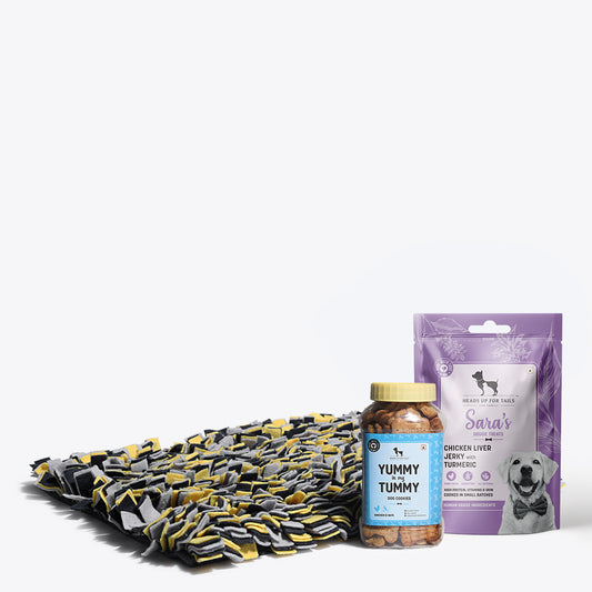 HUFT Play Combo Pack - Snuffle Mat, Sara's Doggie Treats & YIMT Dog Biscuits - Heads Up For Tails