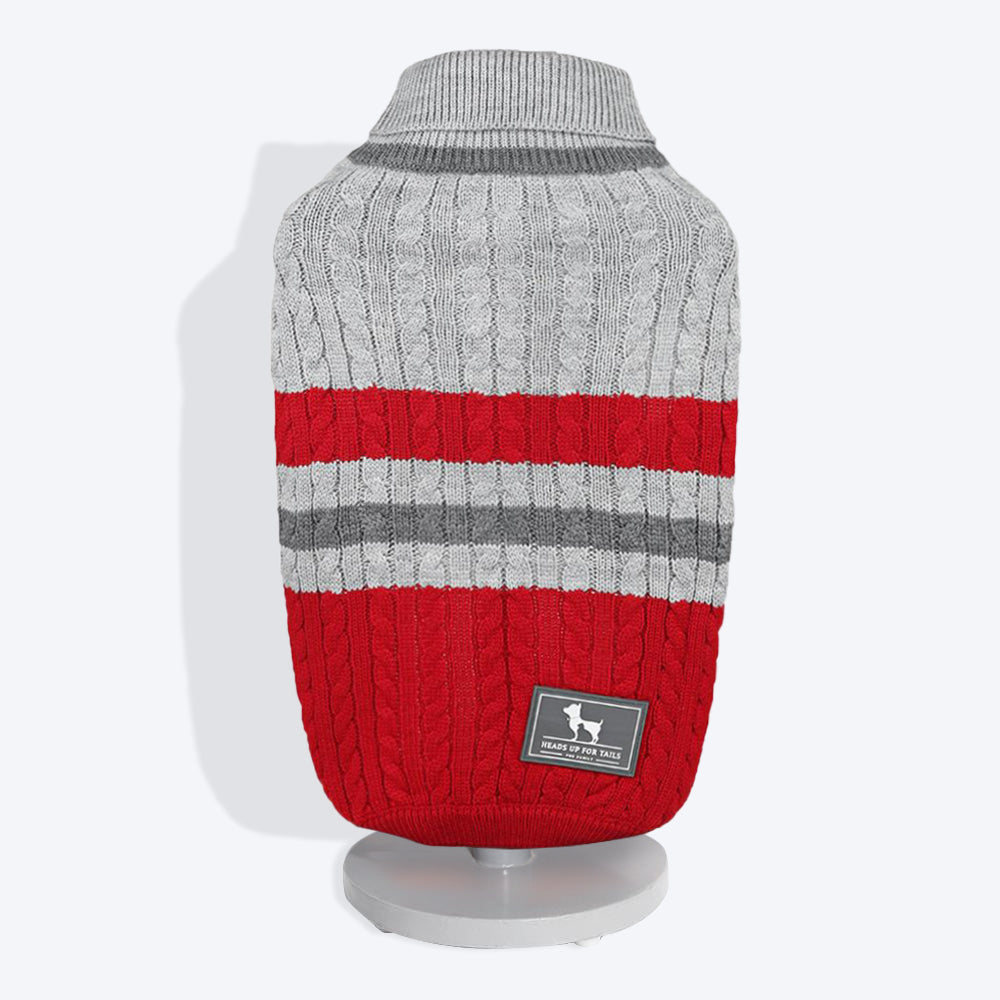 HUFT Striped Cable Knit Dog Sweater - Grey/Red4