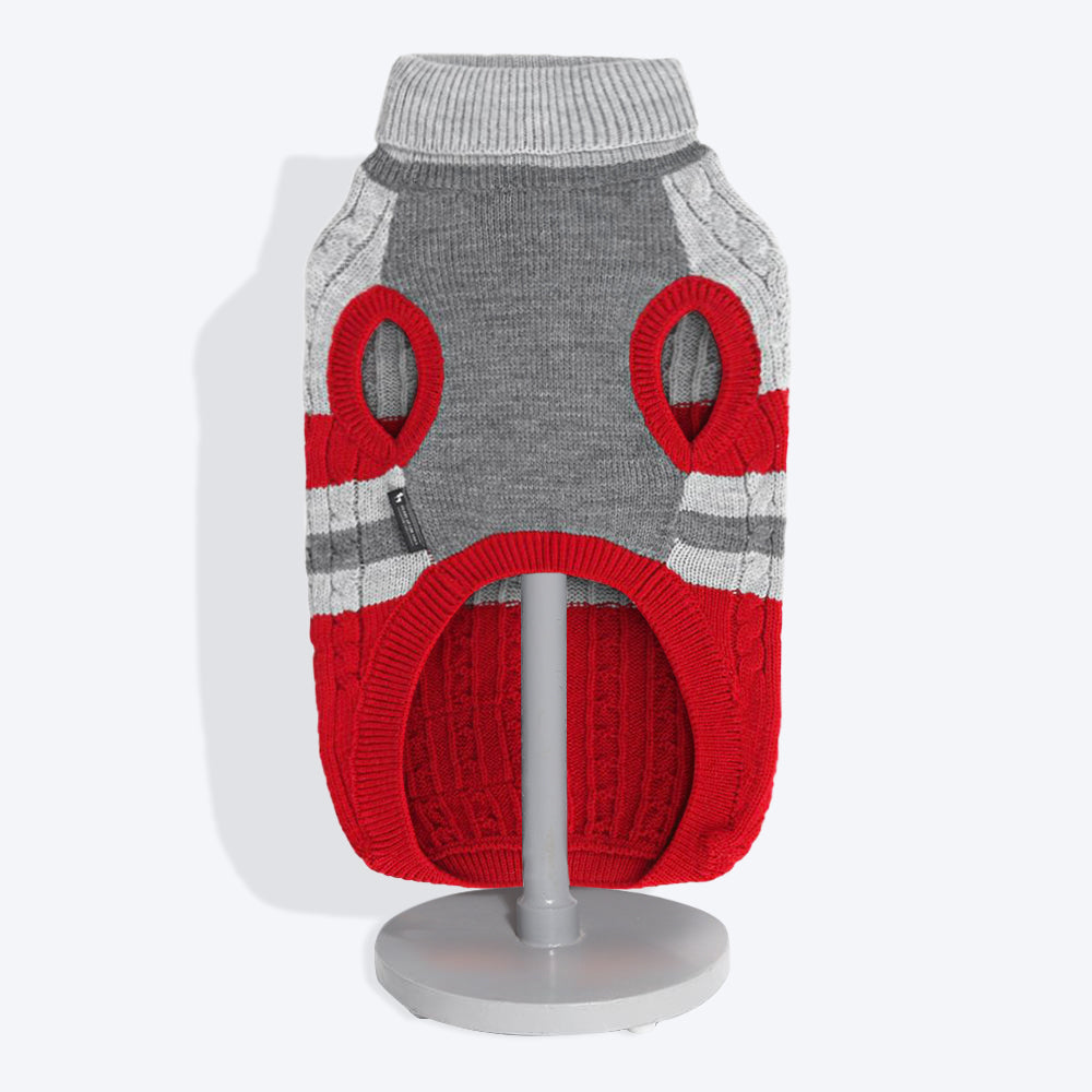 HUFT Striped Cable Knit Dog Sweater - Grey/Red5