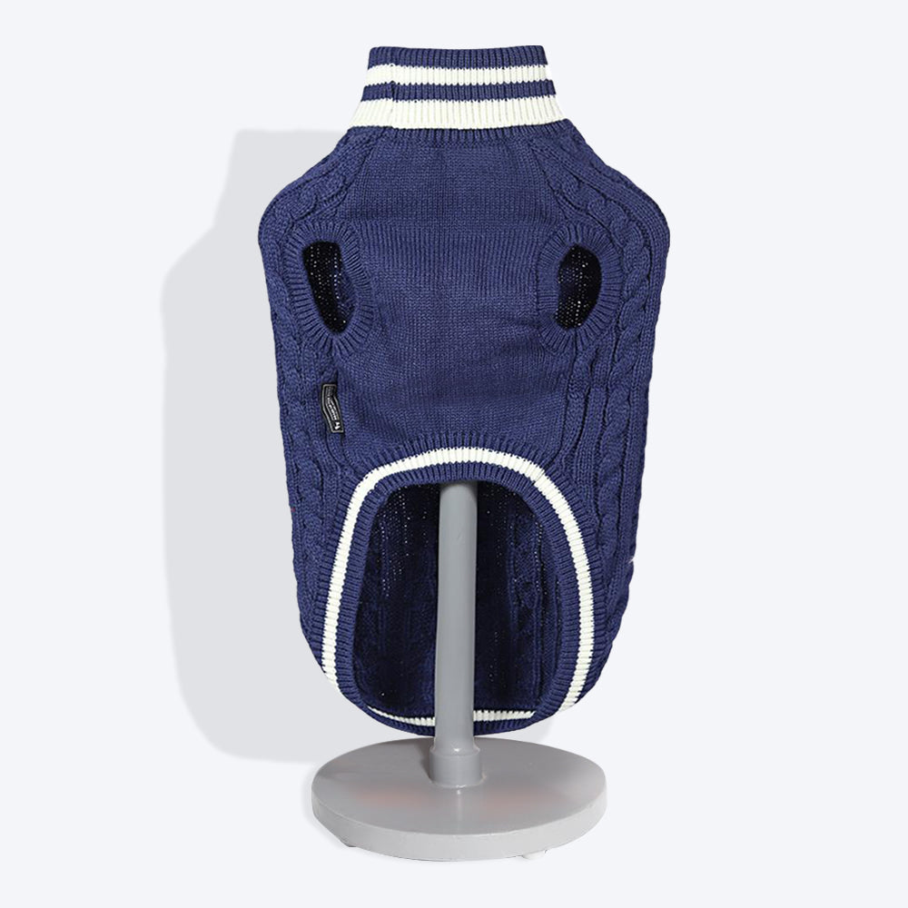 HUFT Striped Cable Knit Dog Sweater - Navy5
