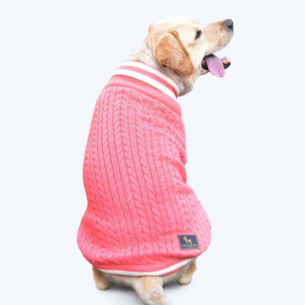 HUFT Striped Cable Knit Dog Sweater - Pink - Heads Up For Tails