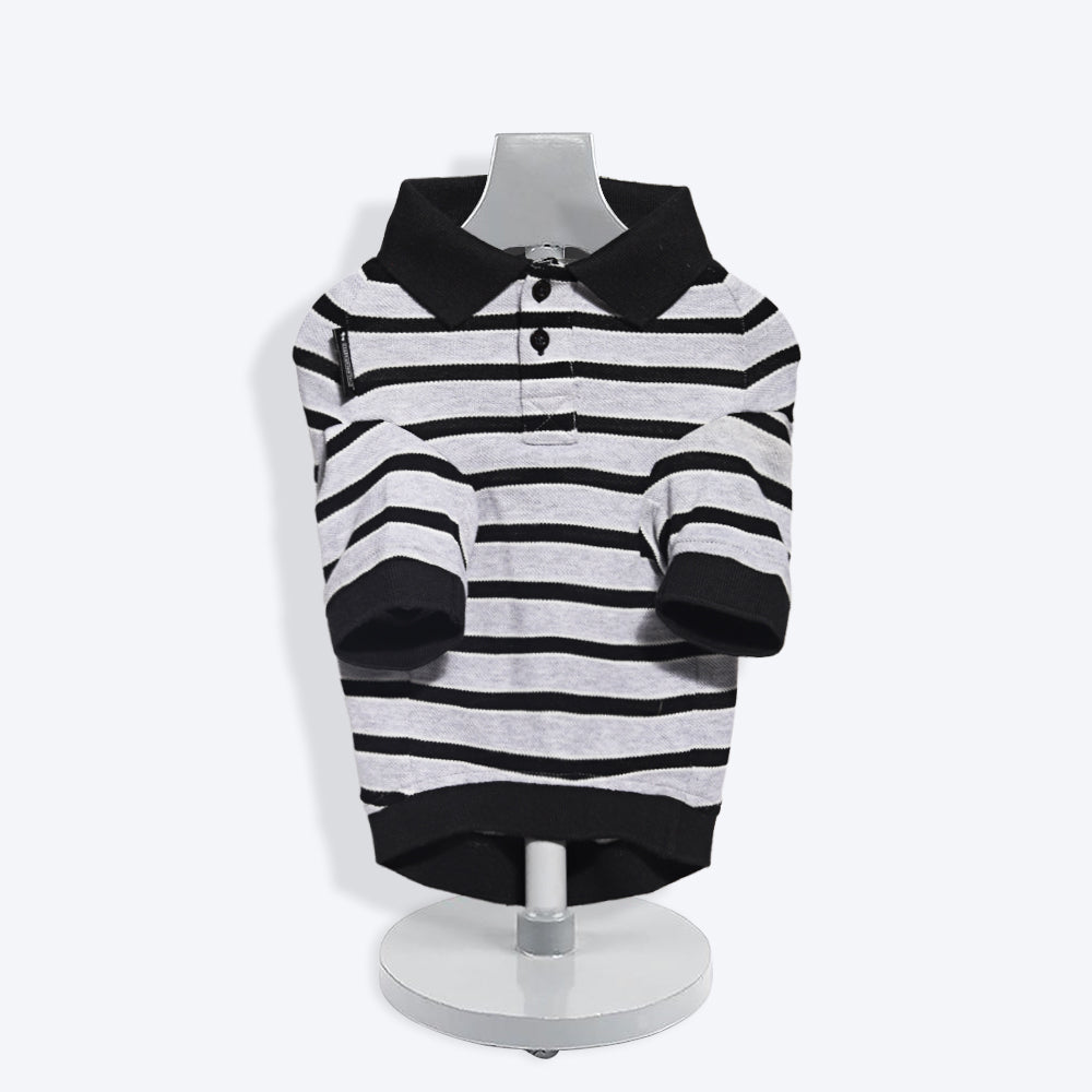 HUFT Striped Polo Dog T-Shirt - Grey - Heads Up For Tails