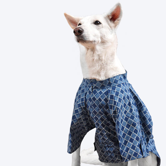 HUFT The Indian Collective Diamond Indigo Print Dog Kurta - Heads Up For Tails