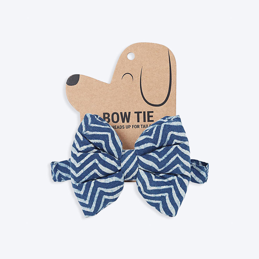 HUFT The Indian Collective Zig Zag Indigo Print Dog Bow Tie with Collar - Heads Up For Tails
