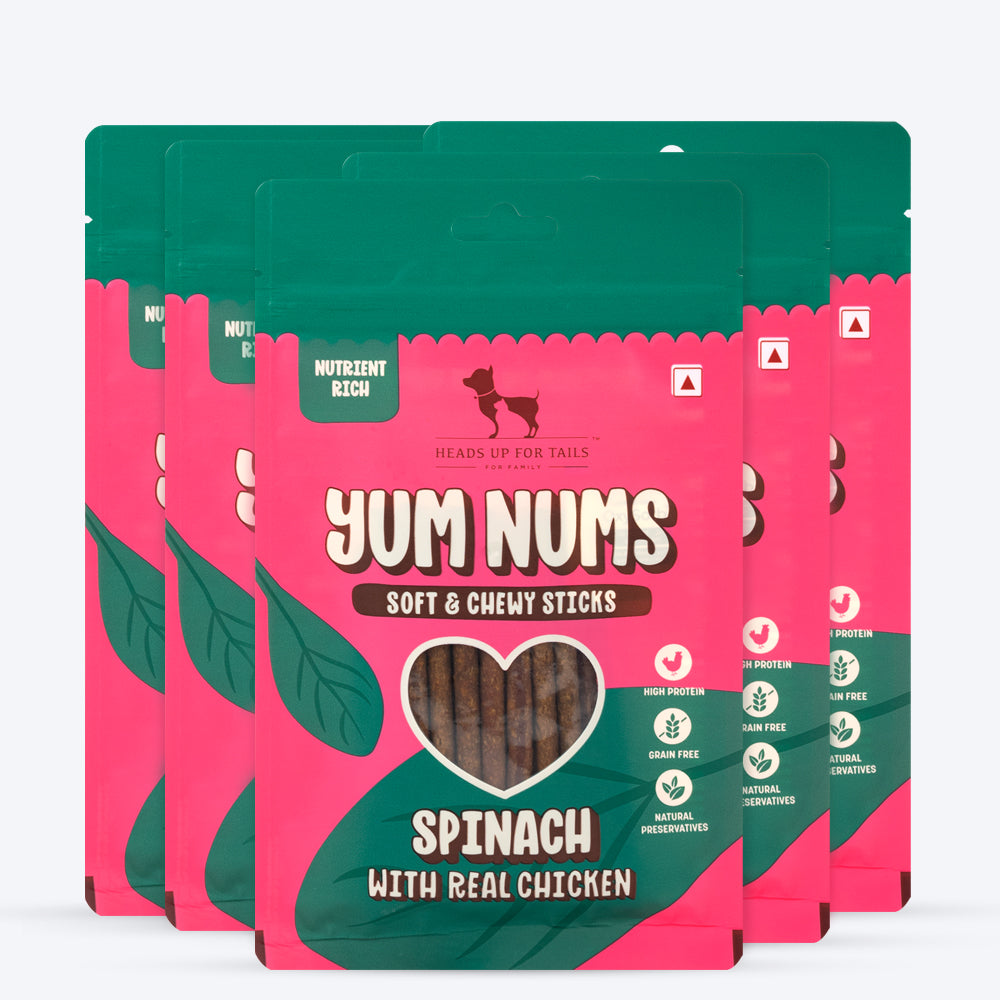 HUFT Yum Nums Soft & Chewy Sticks Spinach With Real Chicken Treat For Dogs - 75 g - Heads Up For Tails