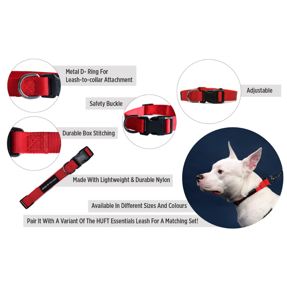 HUFT Essentials Nylon Dog Collar - Black (Can be Personalised) - Heads Up For Tails