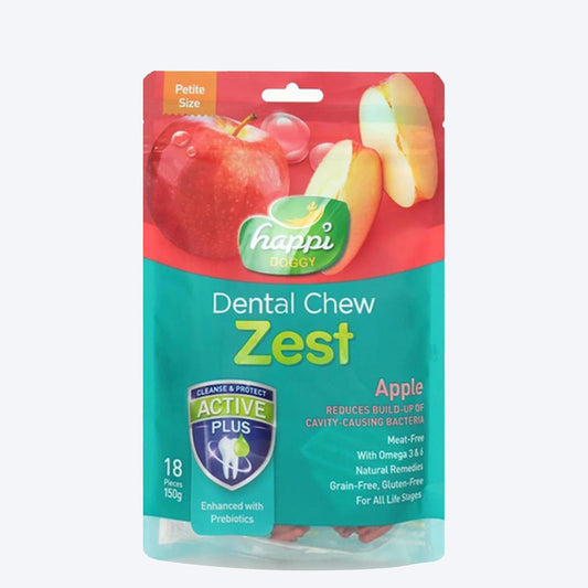 Happi Doggy Vegetarian Dental Chew - Zest - Apple - Petite - 2.5 inch - 150 g - 18 Pieces - Heads Up For Tails