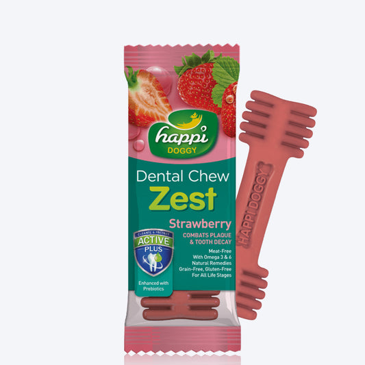 Happi Doggy Vegetarian Dental Chew - Zest - Strawberry (Singles) - Regular - 4 inch - 25 g-1