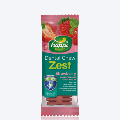 Happi Doggy Vegetarian Dental Chew - Zest - Strawberry (Singles) - Regular - 4 inch - 25 g-13