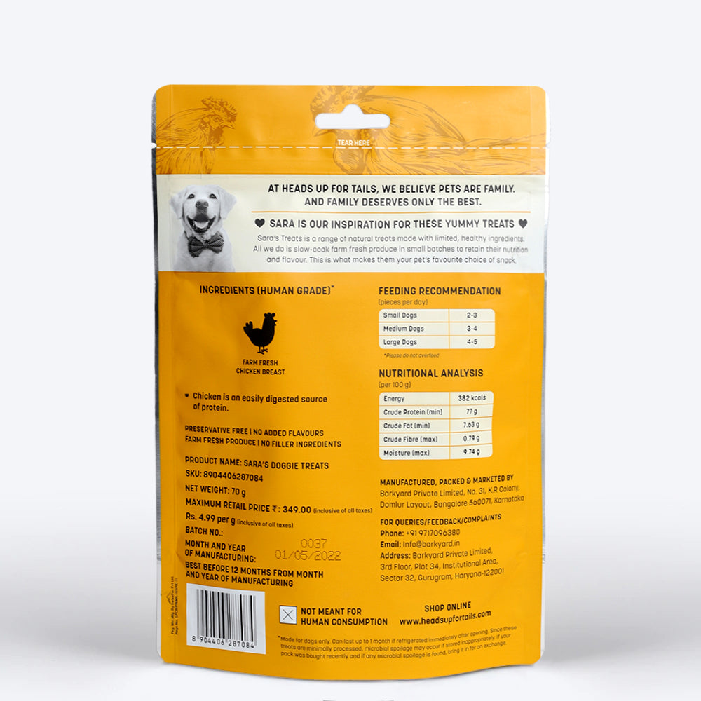 Sara's Doggie Treats Chicken Jerky - 70 g - Heads Up For Tails