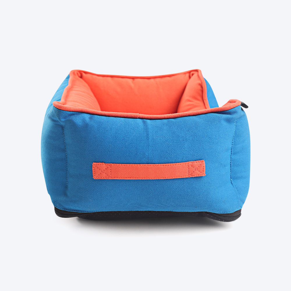 HUFT Personalised Lounger Dog Bed (Free Bone Cushion) - Imperial Blue With Coral_09