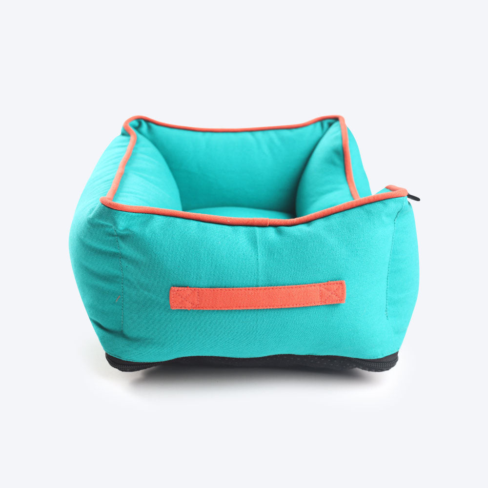 HUFT Personalised Lounger Dog Bed (Free Bone Cushion) - Dynasty Green With Coral Piping_09
