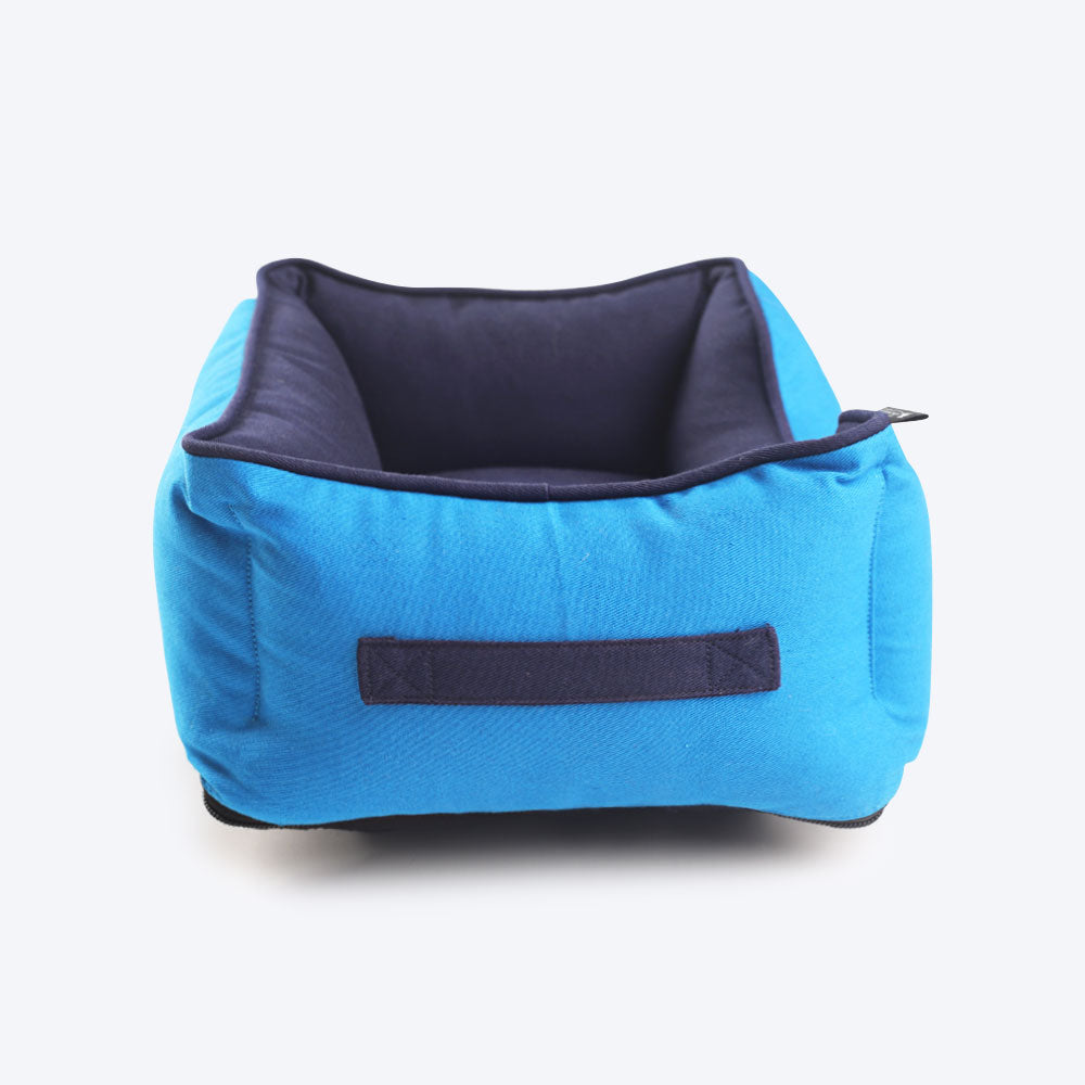HUFT Personalised Lounger Dog Bed (Free Bone Cushion) - Imperial Blue With Navy_09