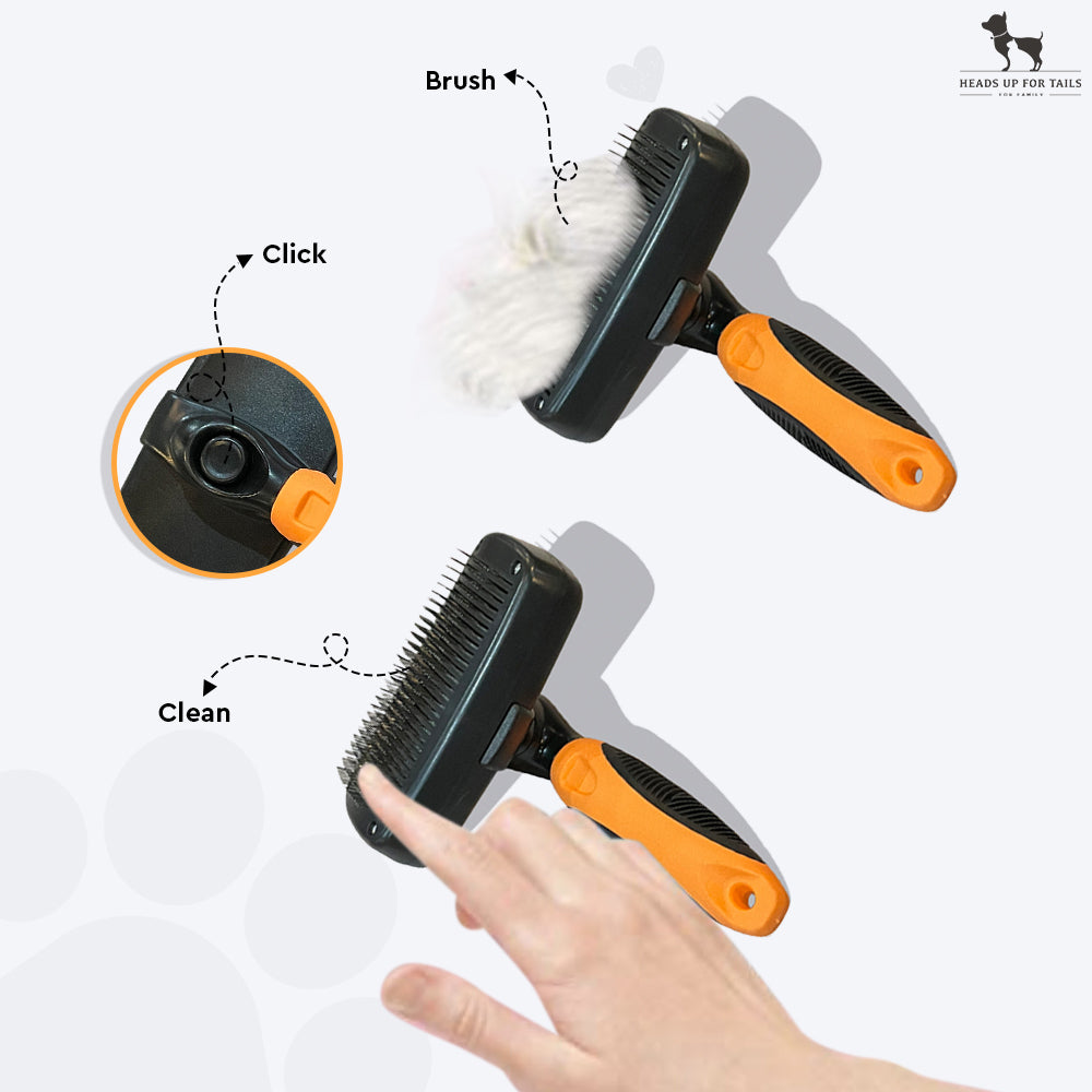 HUFT Self Cleaning Slicker Brush for Dogs - Orange - Heads Up For Tails