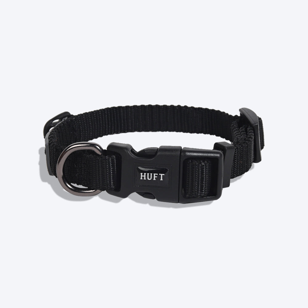 HUFT Essentials Nylon Dog Collar - Black (Can be Personalised) - Heads Up For Tails