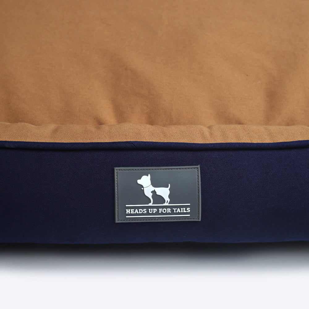 HUFT Classic Lounger Dog Bed - Navy & Brown - Heads Up For Tails