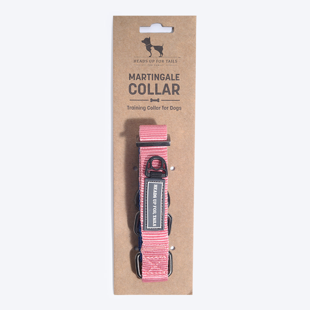 HUFT Martingale Dog Collar Pink and Navy Heads Up For Tails