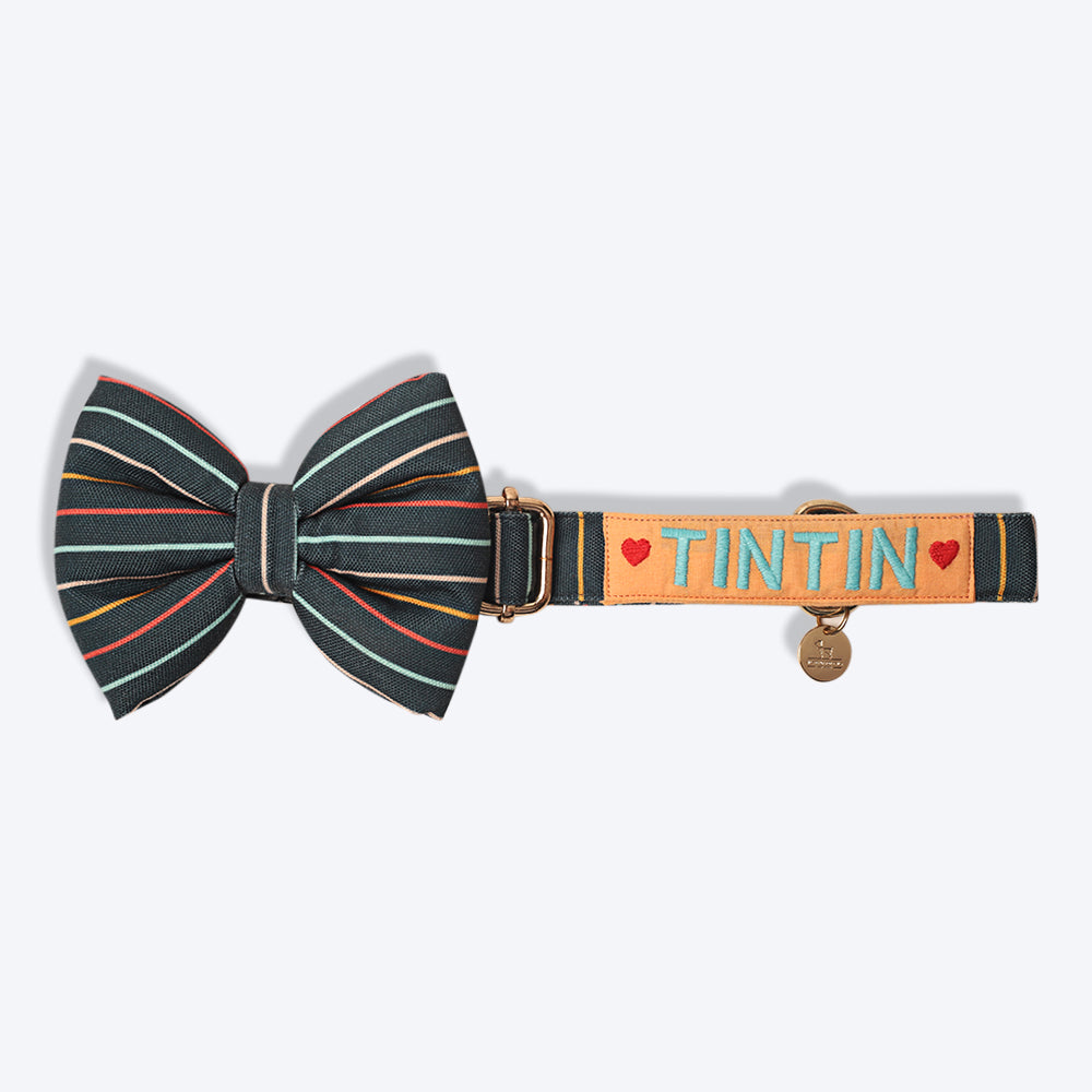 HUFT Personalised Sunny Stripes Fabric Collar With Free Bow Tie For Dogs - Heads Up For Tails