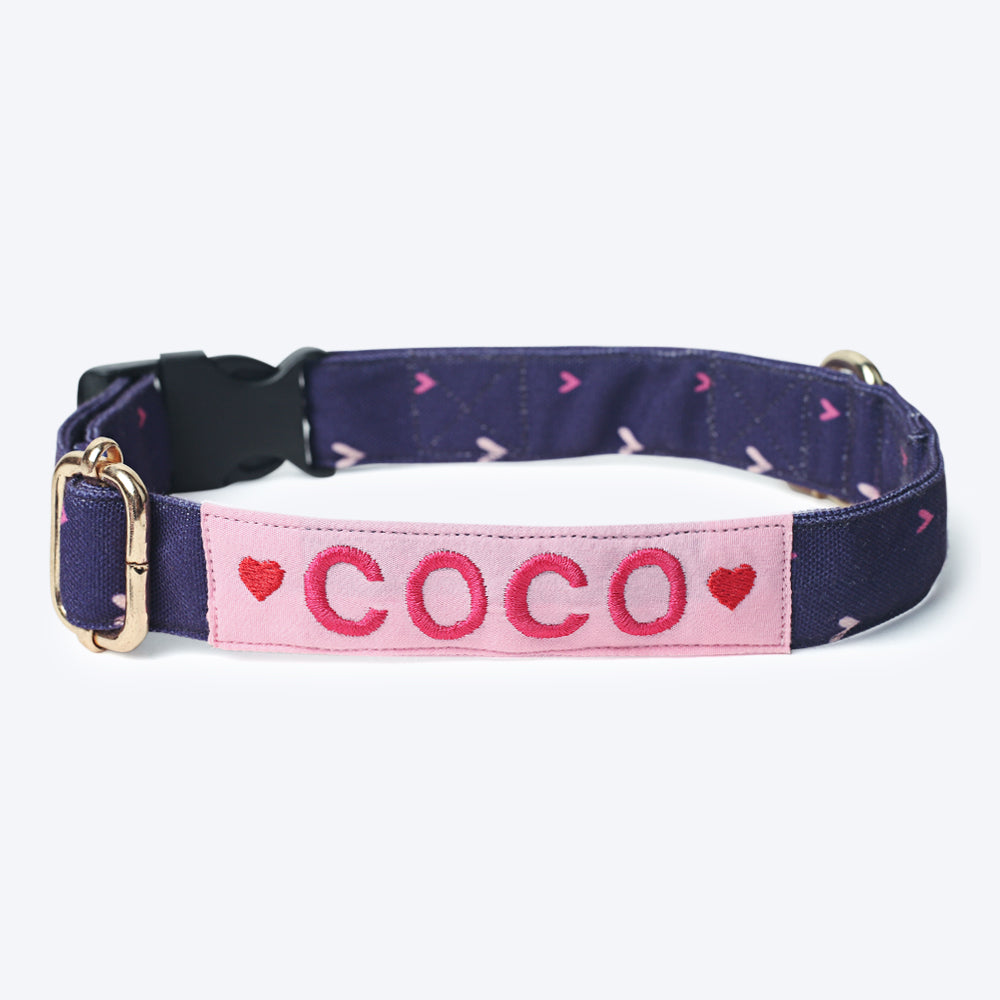 HUFT Personalised Twinkling Heart Fabric Collar With Free Bow Tie For Dogs - Heads Up For Tails