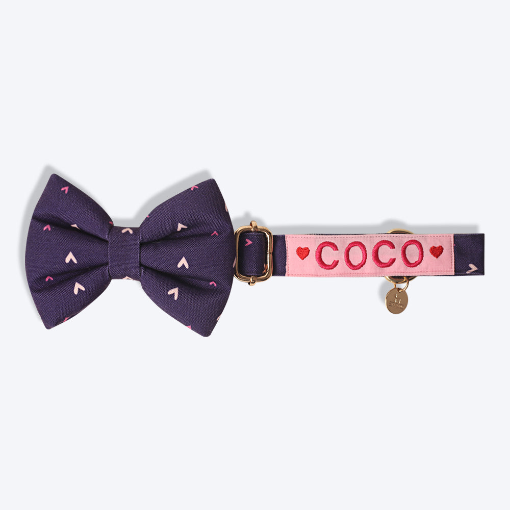 HUFT Personalised Twinkling Heart Fabric Collar With Free Bow Tie For Dogs - Heads Up For Tails