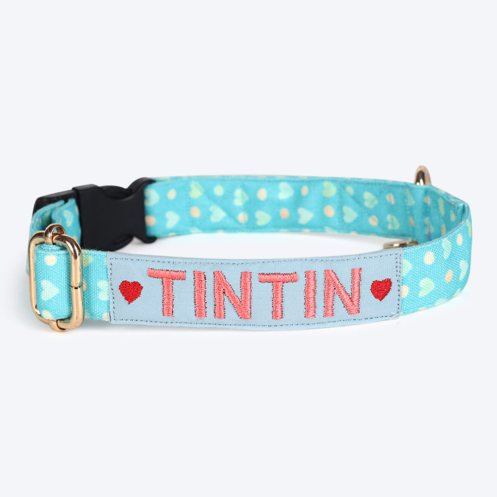 HUFT Personalised Pop Heart Fabric Collar With Free Bow Tie For Dogs - Heads Up For Tails