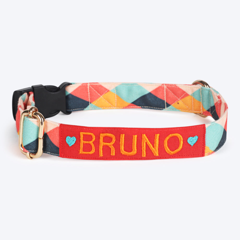 HUFT Personalised Sunset Strokes Fabric Collar With Free Bow Tie For Dogs - Heads Up For Tails