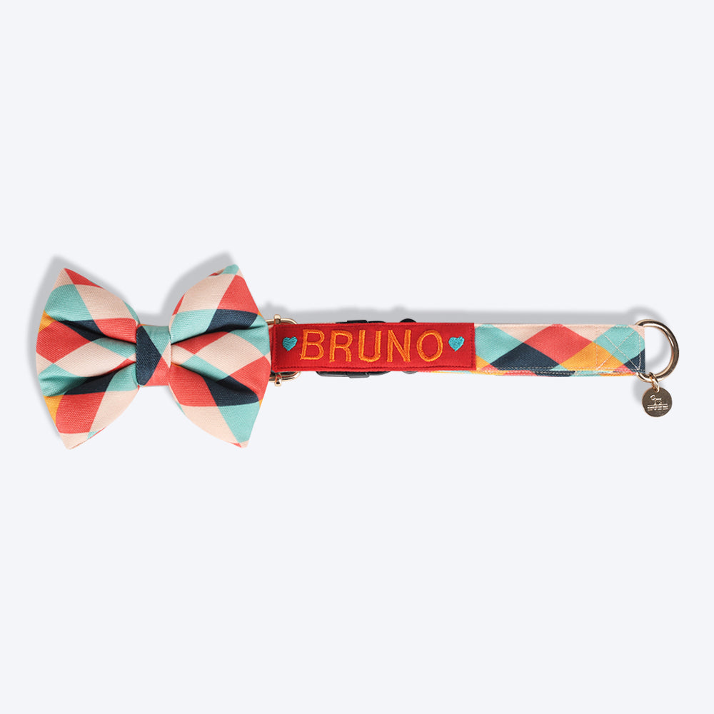 HUFT Personalised Sunset Strokes Fabric Collar With Free Bow Tie For Dogs - Heads Up For Tails