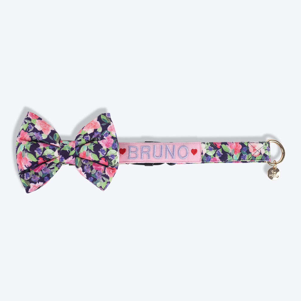 HUFT Personalised Flower Power Fabric Collar With Free Bow Tie For Dogs - Heads Up For Tails