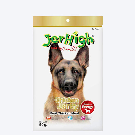 JerHigh Chicken Jerky Dog Treats with Real Chicken Meat - 50 g - Heads Up For Tails