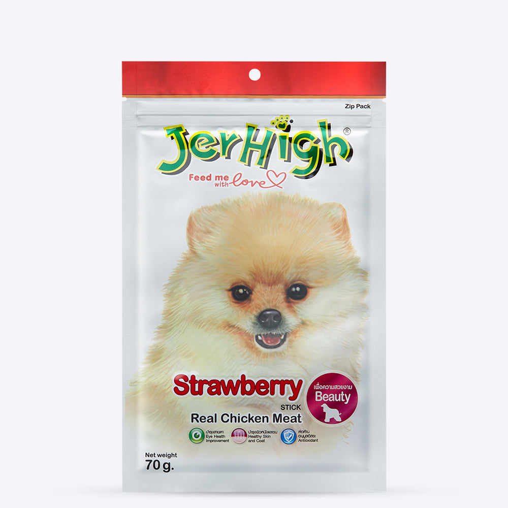 JerHigh Strawberry Stick Dog Treats with Real Chicken Meat - Heads Up For Tails
