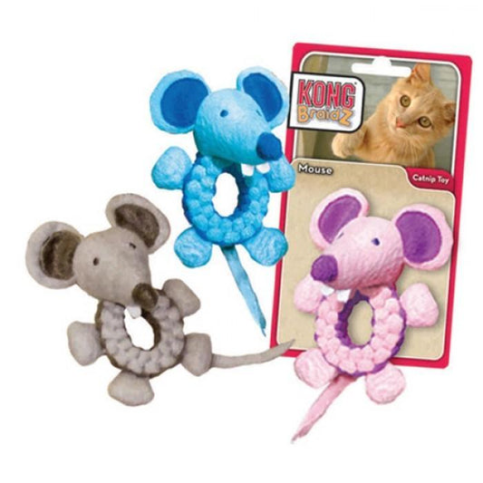 Kong Braidz Round Mouse Pet Toy (Assorted Colour)