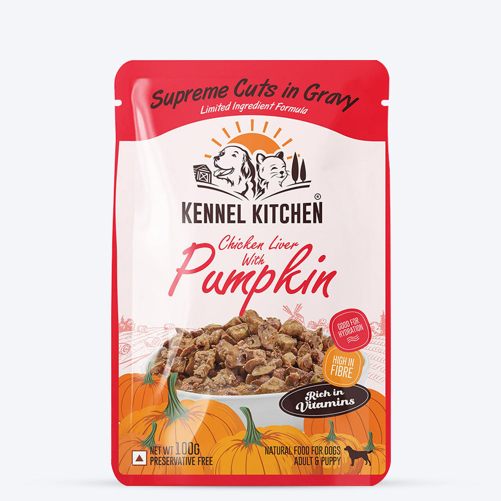 Kennel Kitchen Chicken Liver with Pumpkin Supreme Cuts In Gravy Wet Dog Food - 100 g Packs - Heads Up For Tails