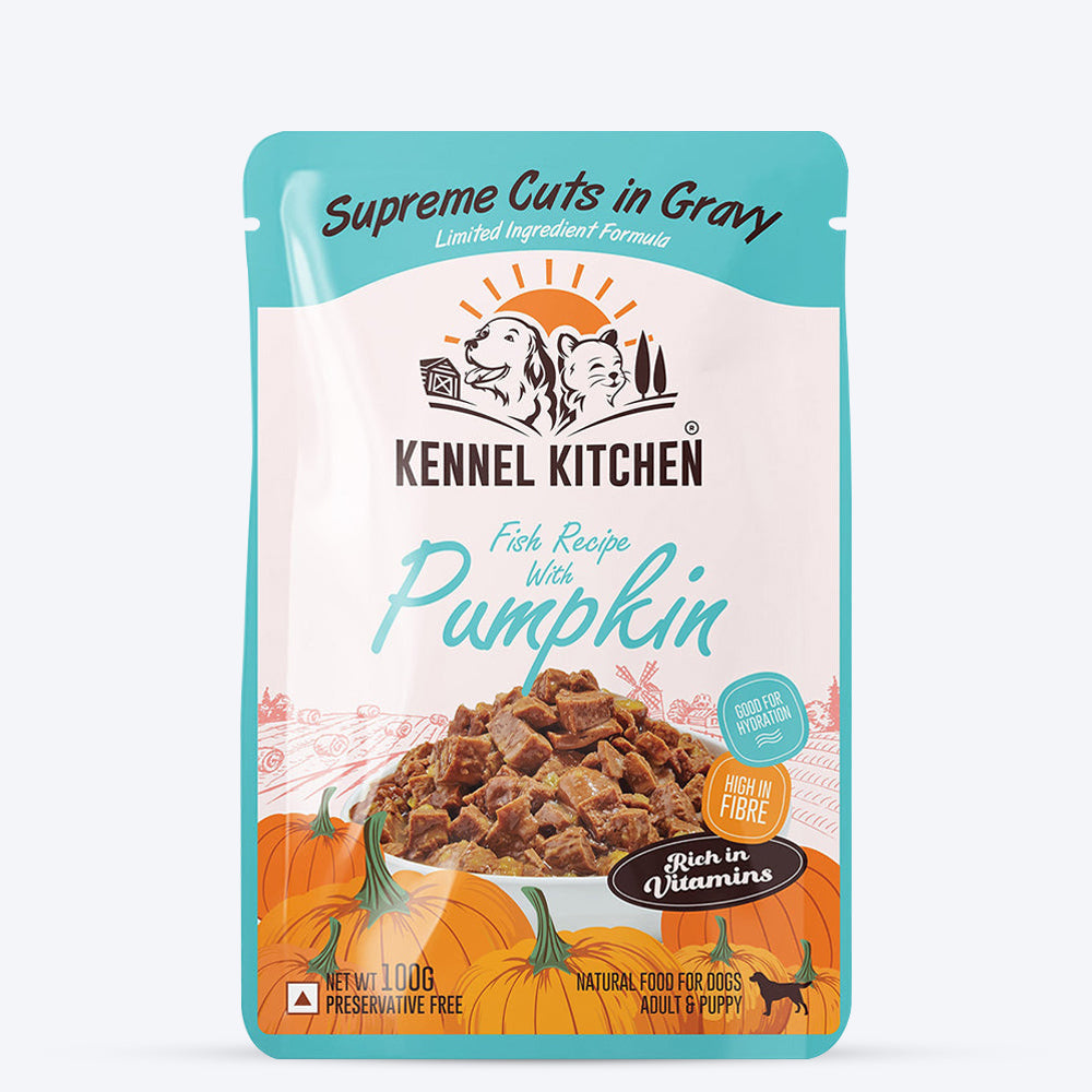 Kennel Kitchen Fish with Pumpkin Supreme Cuts In Gravy Wet Dog Food - 100 g Packs - Heads Up For Tails