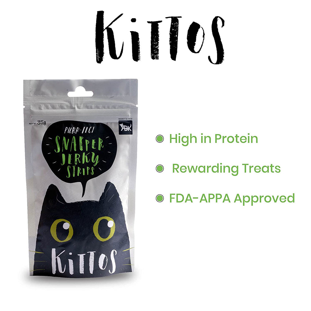 Kittos Purr-Fect Snapper Jerky Strips Cat Treats - 35 g - Heads Up For Tails