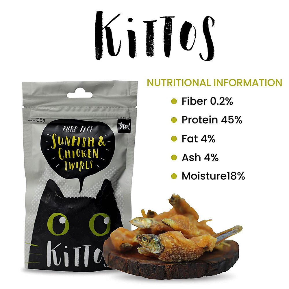 Kittos Purr-Fect Sunfish & Chicken Twirls Cat Treats - 35 g - Heads Up For Tails