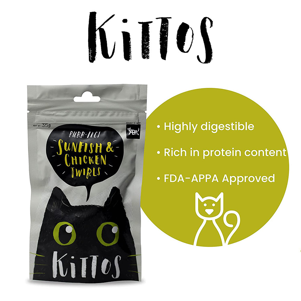 Kittos Purr-Fect Sunfish & Chicken Twirls Cat Treats - 35 g - Heads Up For Tails