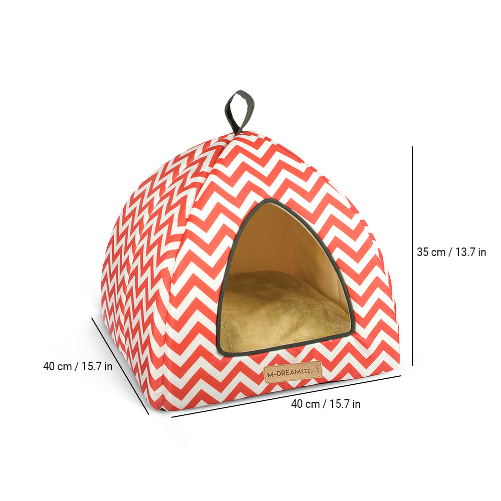 M-Pets Tasmania Tipi Cat Bed - Red/White - Heads Up For Tails