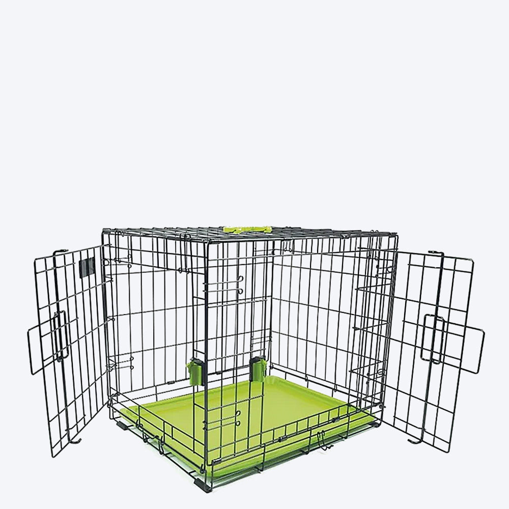 M-Pets Voyager Wire Crate with 2 Doors - Green Hold Upto 7.6 kg - Heads Up For Tails