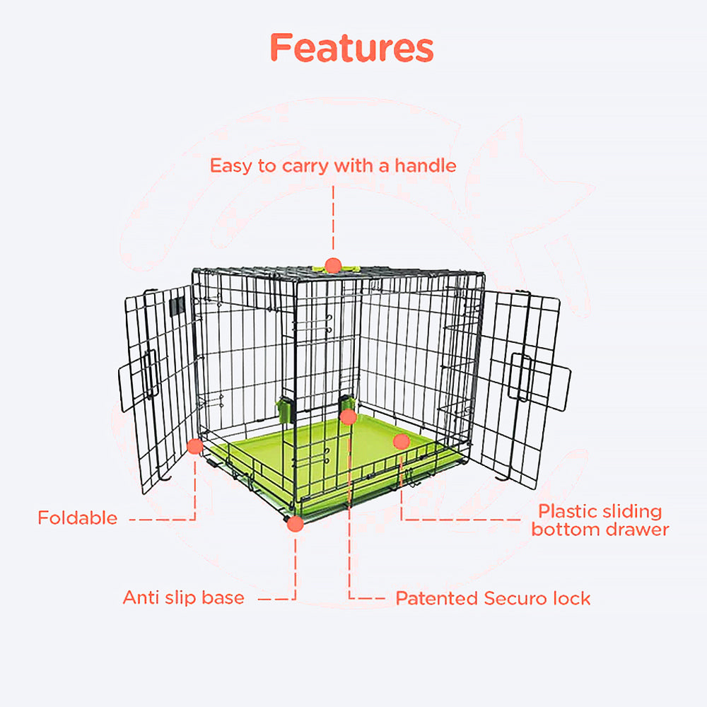 M-Pets Voyager Wire Crate with 2 Doors - Green Hold Upto 7.6 kg - Heads Up For Tails