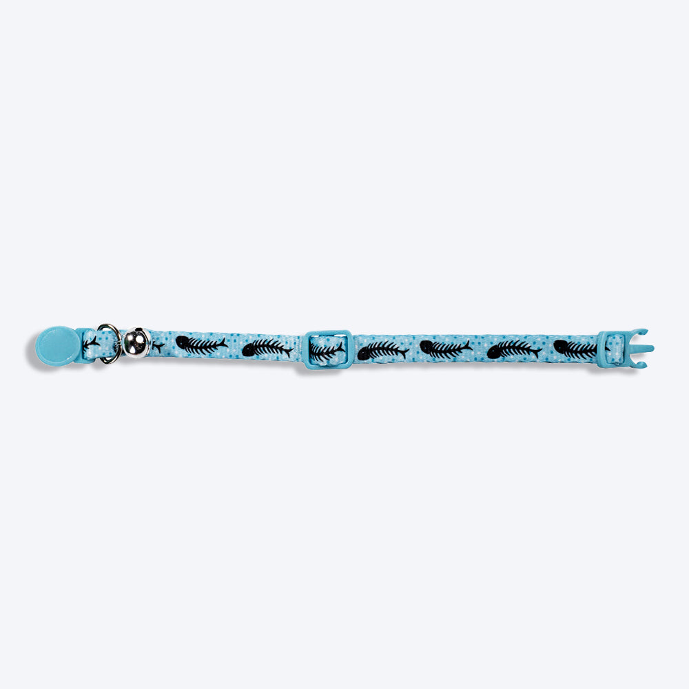 M-Pets Zany Cat Eco Collar - Light Blue Fish Bone - Heads Up For Tails