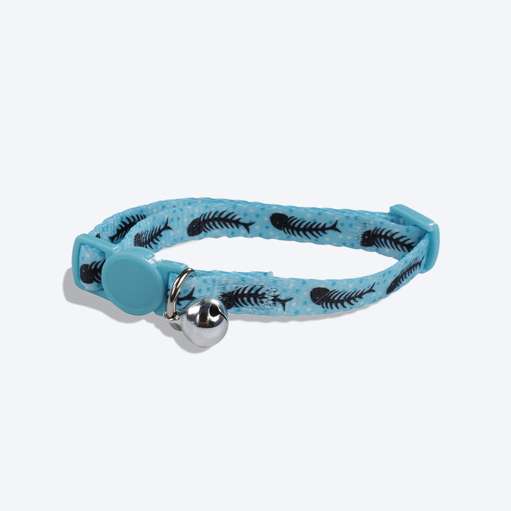 M-Pets Zany Cat Eco Collar - Light Blue Fish Bone - Heads Up For Tails