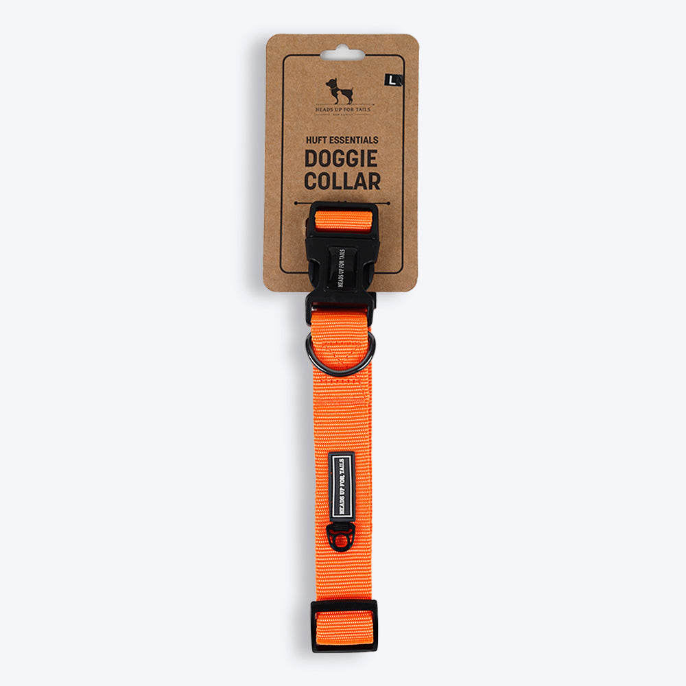 HUFT Essentials Nylon Dog Collar - Orange (Can be Personalised) - Heads Up For Tails