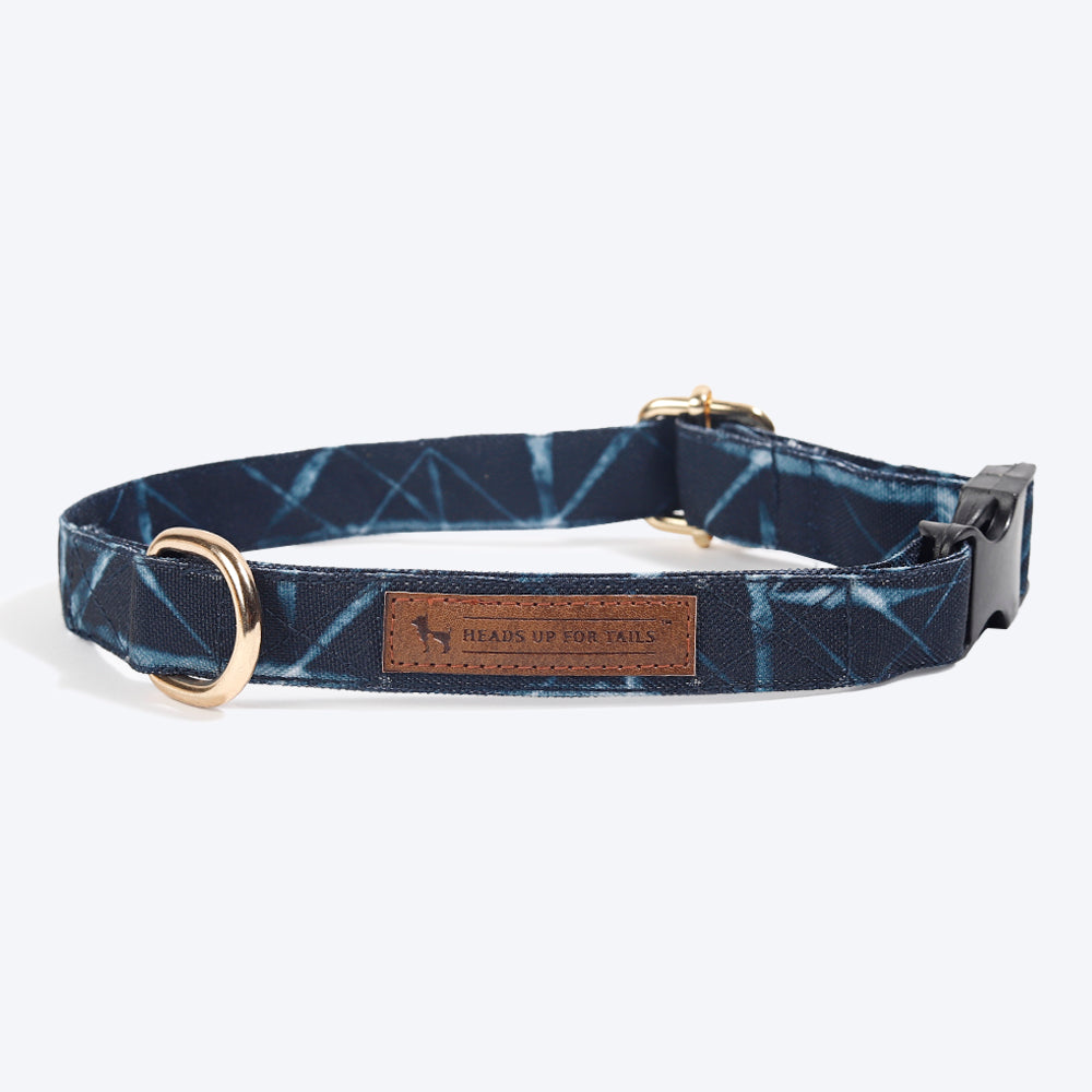HUFT Indian Collective Fabric Collar For Dogs With Free Bow Tie - Indigo Dark Navy-4