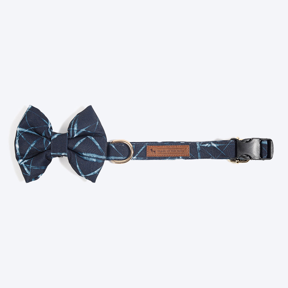 HUFT Indian Collective Fabric Collar For Dogs With Free Bow Tie - Indigo Dark Navy-5