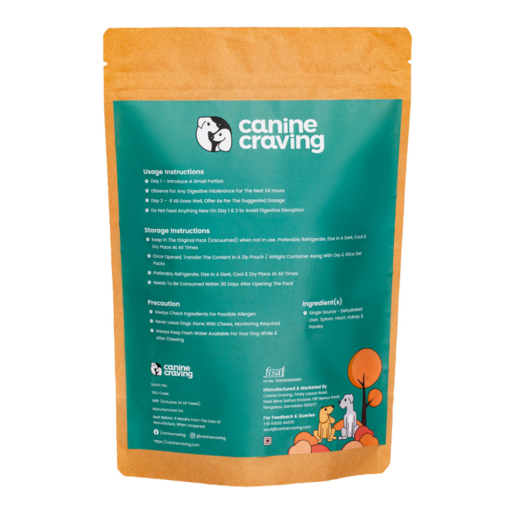 Canine Craving Dehydrated Herb Grass-fed Lamb Mix Organs Dog Treat - 60g - Heads Up For Tails